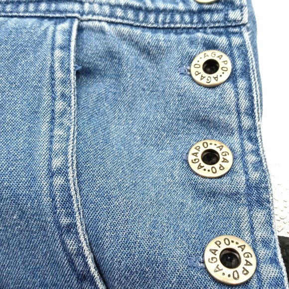 Agapo Embroidered Denim Overalls Small Metal Buttons Capri Pockets Distressed - Picture 5 of 12